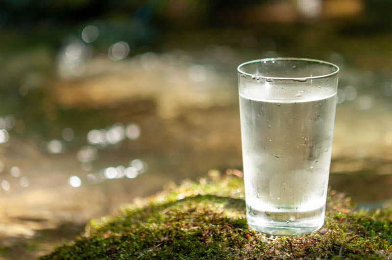 Natural water in a glass river in mountian